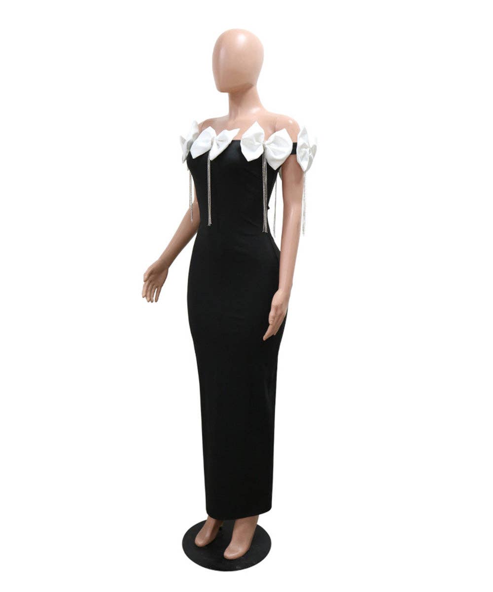 WHITE BOW BROOCH DRESS FOR GLAMOROUS AND SOPHISTICATED