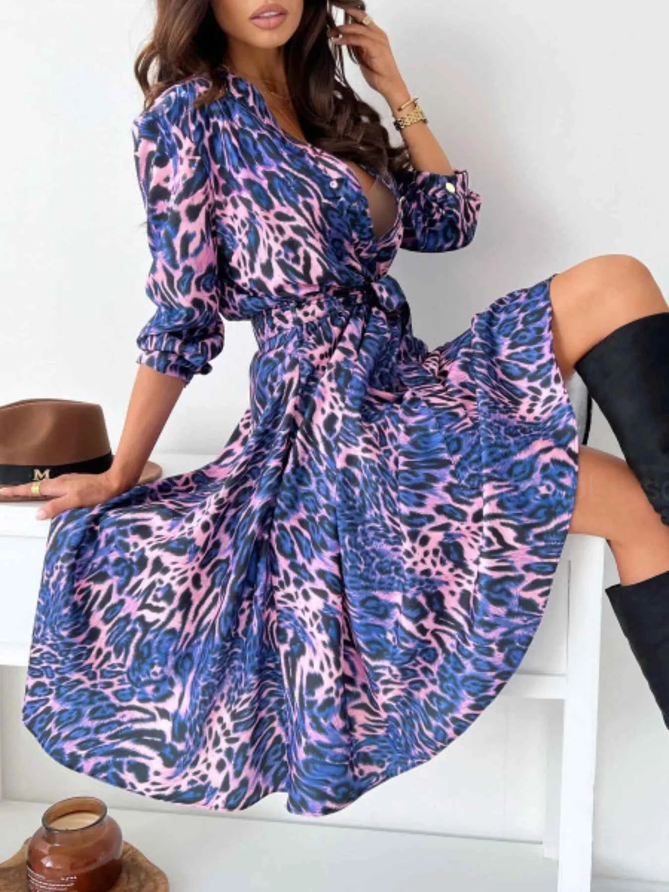 Printed Tie Waist Midi Dress