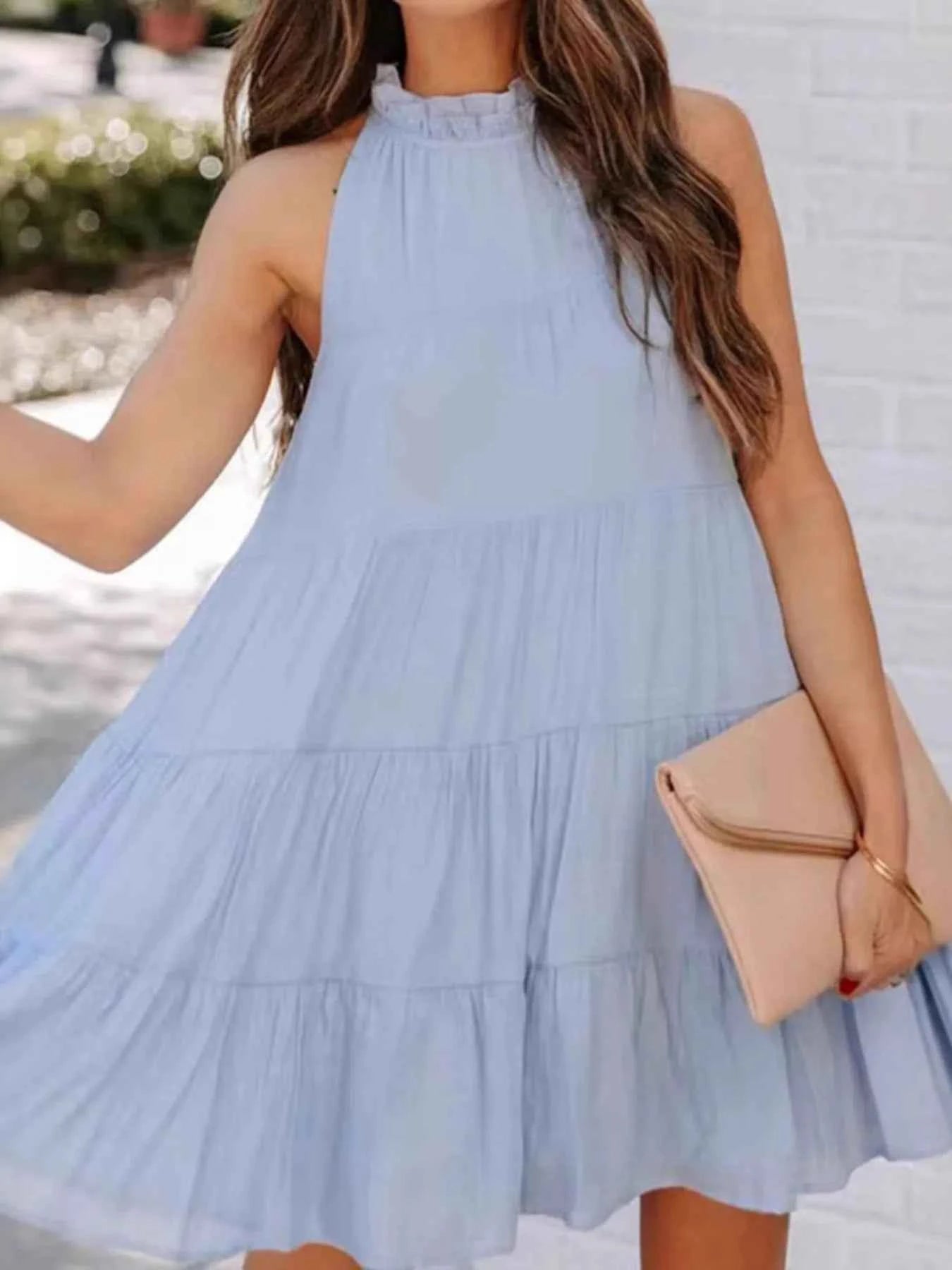 Tiered Sleeveless Tie Back Mini Dress