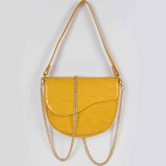 Faux Croc Chain Shoulder Bag
