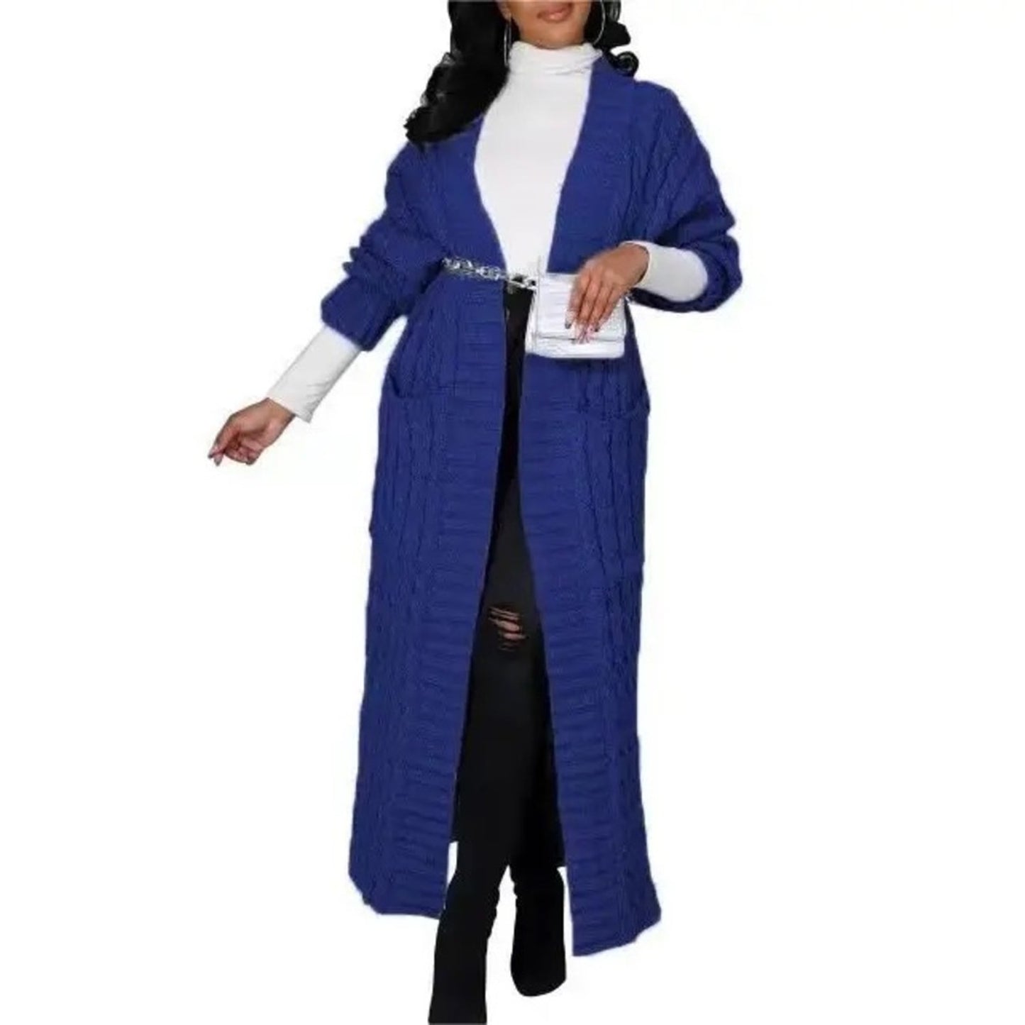 Navy Blue Long Coat Knit Cardigan