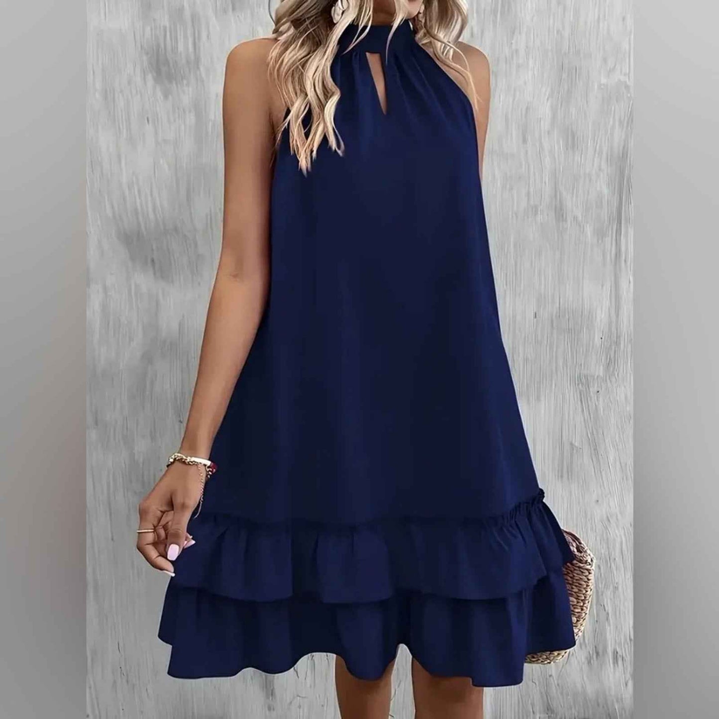 Elegant Navy Blue Sleeveless Dress