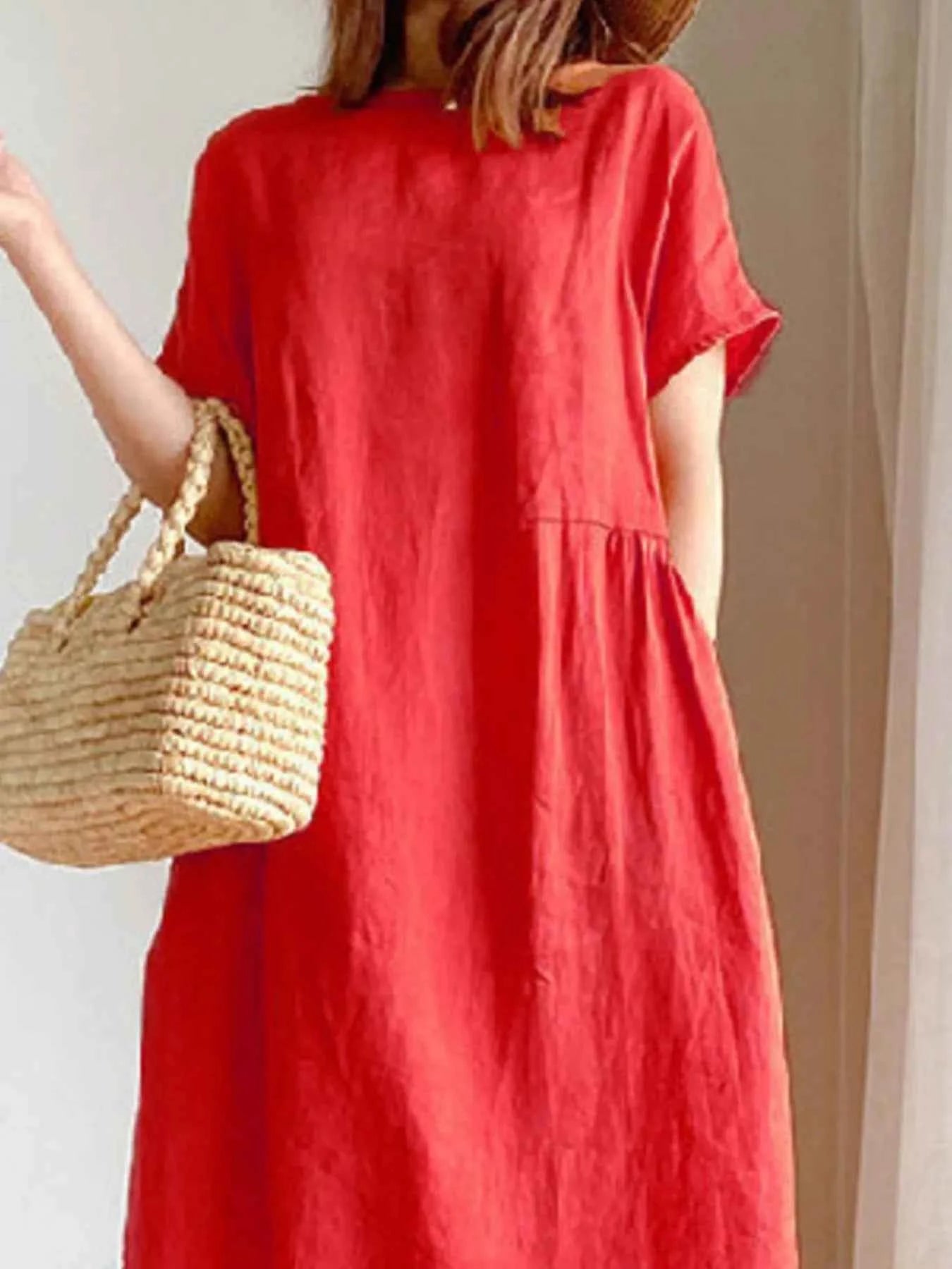 Full Size Casual Round Neck Midi Dress Plus Size