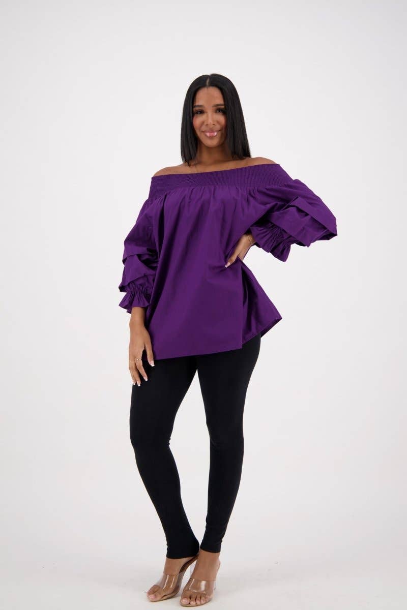 Off-Shoulder Ruffle Sleeve Blouse AT-2466