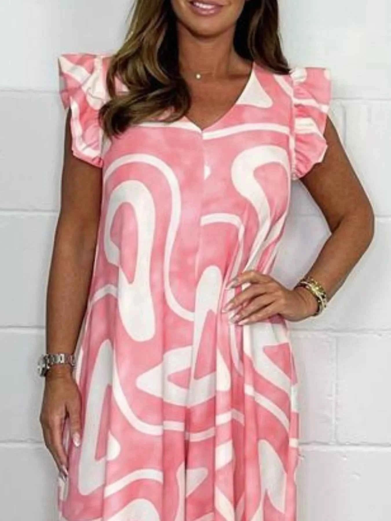 Full Size Printed Wide-Leg Jumpsuit with Flutter Sleeves Plus Size