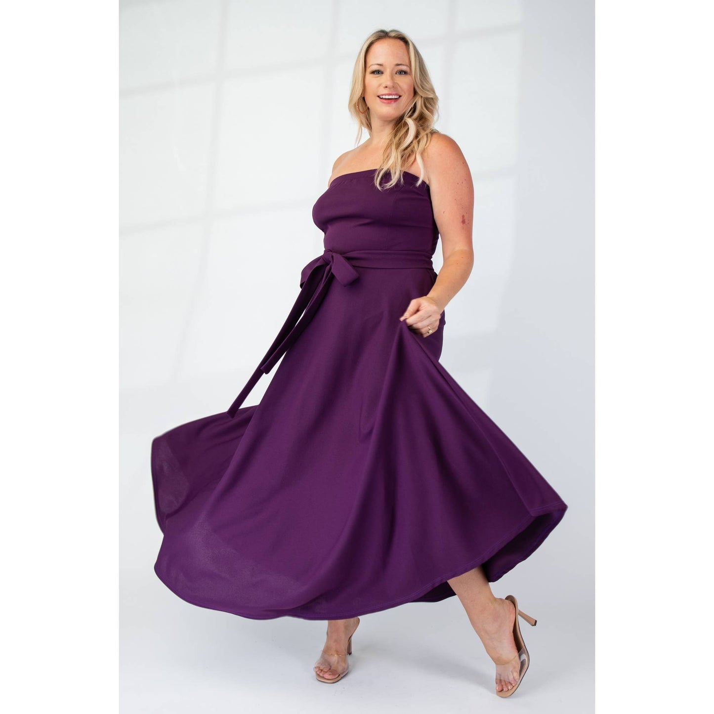 74555cd PLUS SIZE KNIT TUBE MAXI DRESS WITH SELF BELT