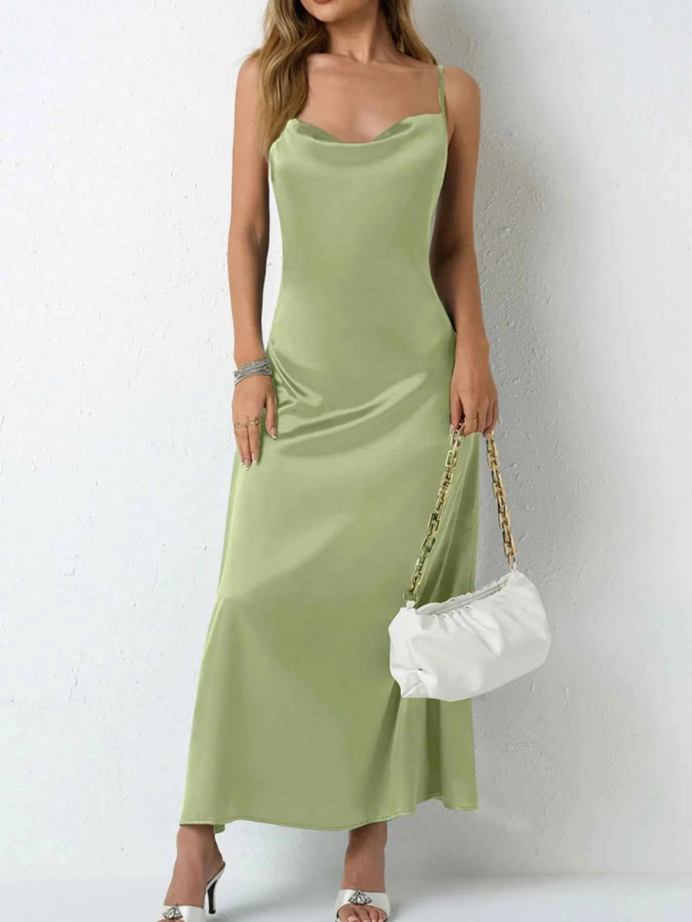Satin Cowl Neck Cami Dress