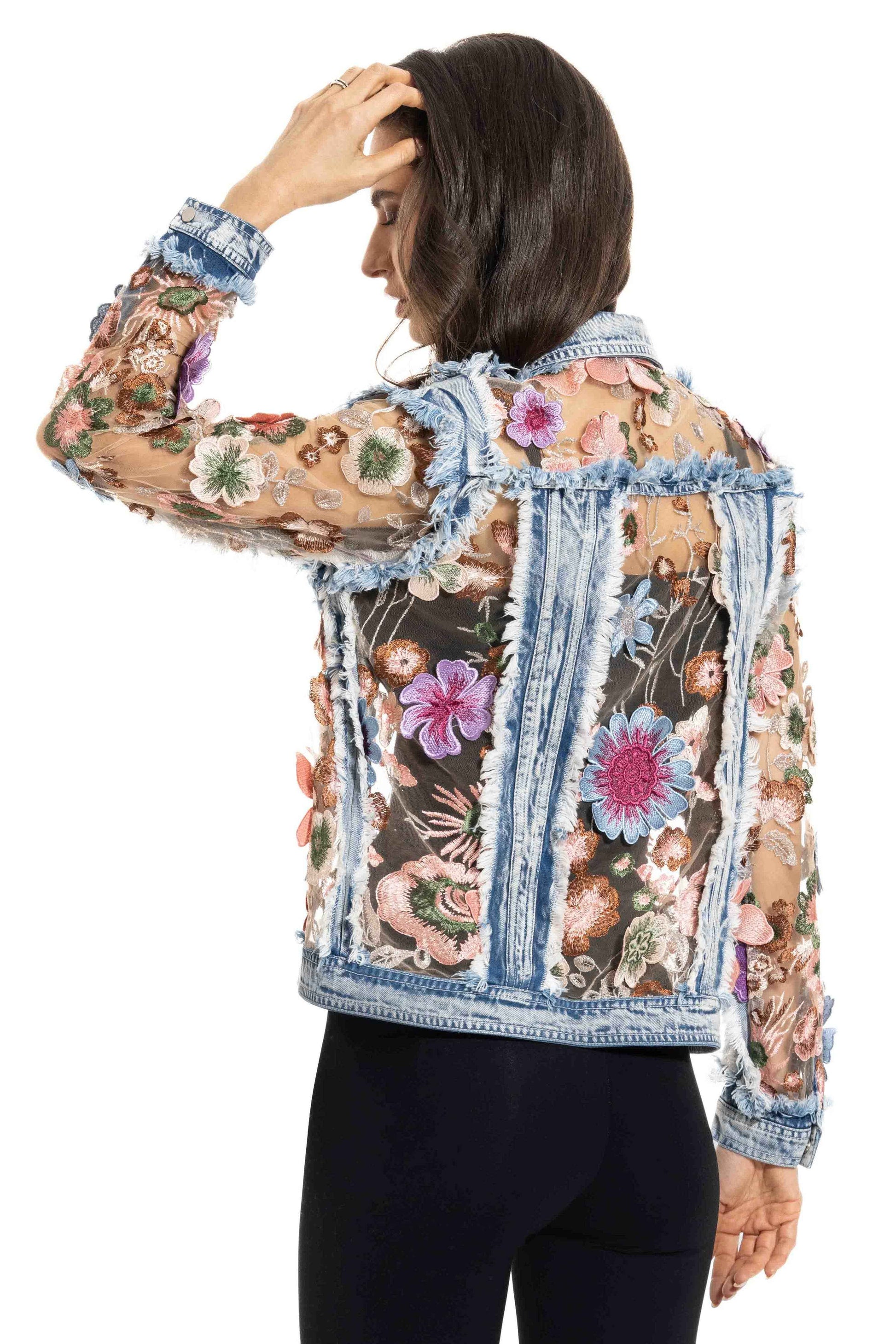 (Copy) Denim and Lace Embroidered Jacket
