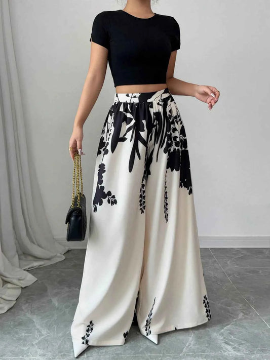 Printed Wide Leg Pants