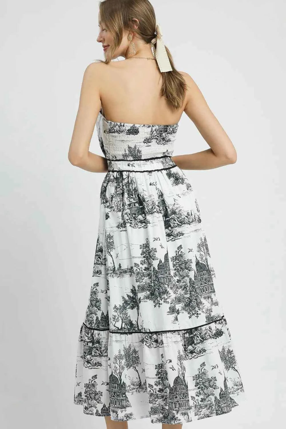 Umgee Printed Tiered Tube Midi Dress
