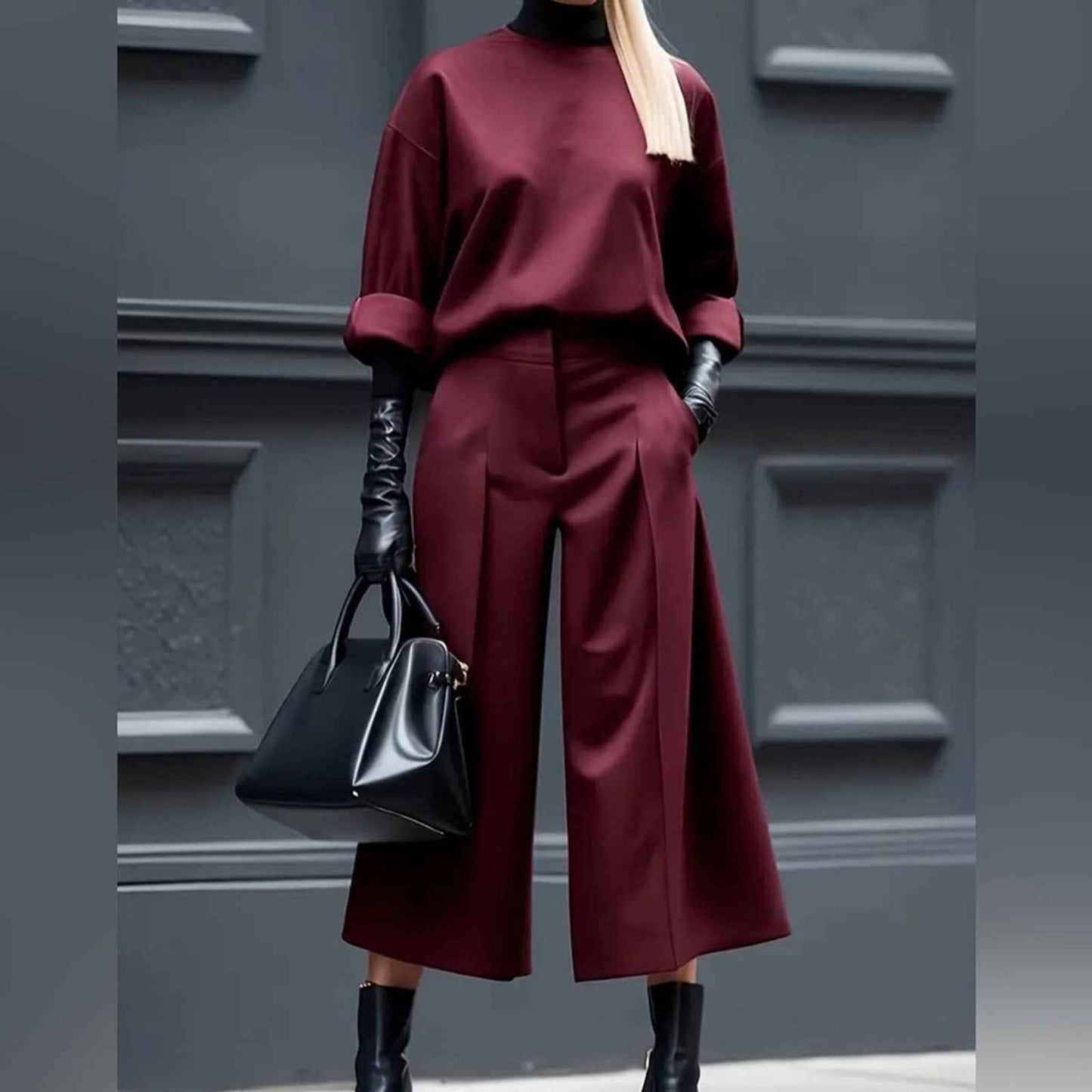 Women’s Elegant Loose Fit Pleated Zipper Fly Polyester Trousers culottes