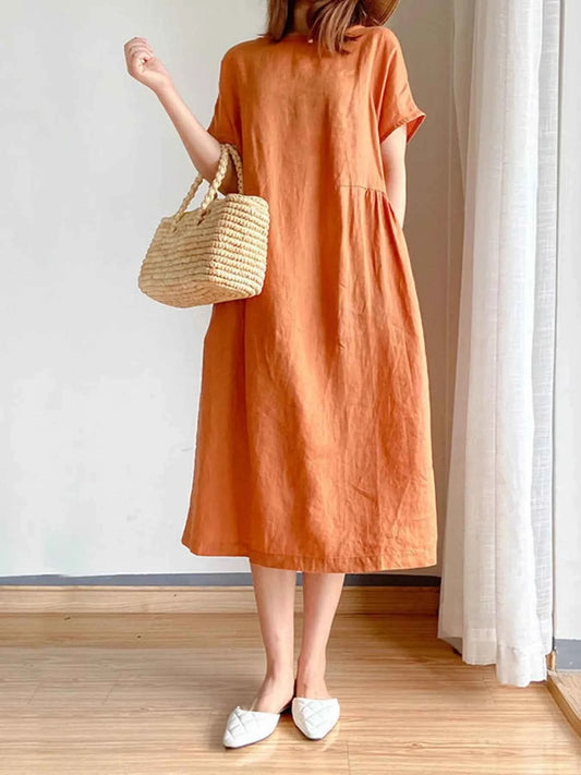 Full Size Casual Round Neck Midi Dress Plus Size