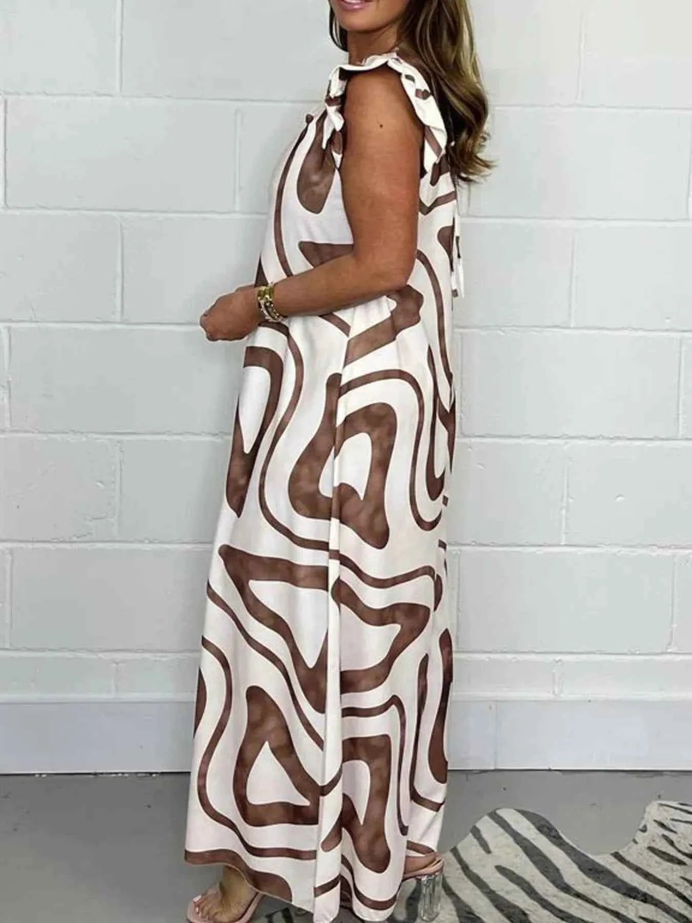 Full Size Printed Wide-Leg Jumpsuit with Flutter Sleeves Plus Size