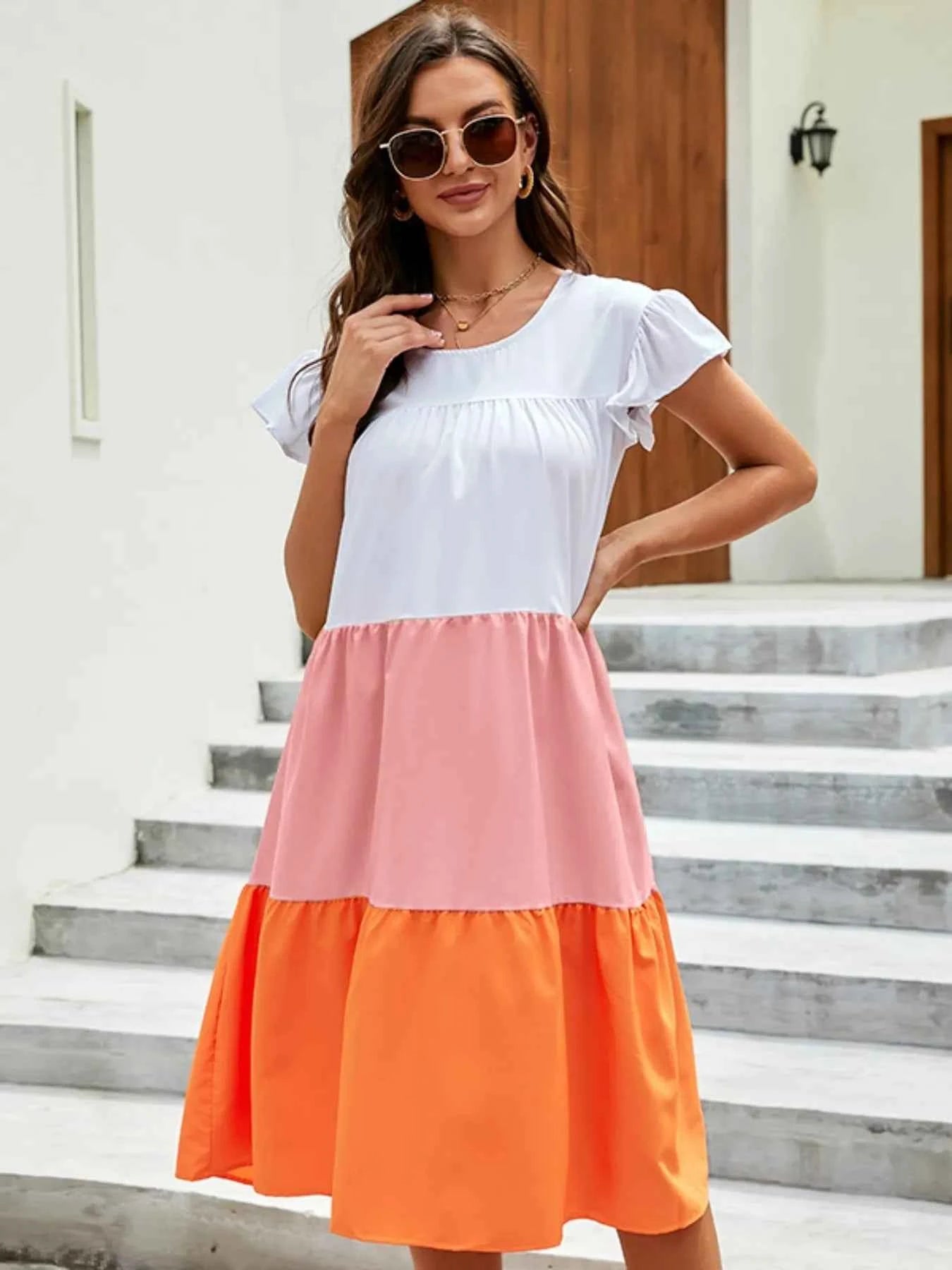 Plus Size Color Block Tiered Ruffle Summer Dress