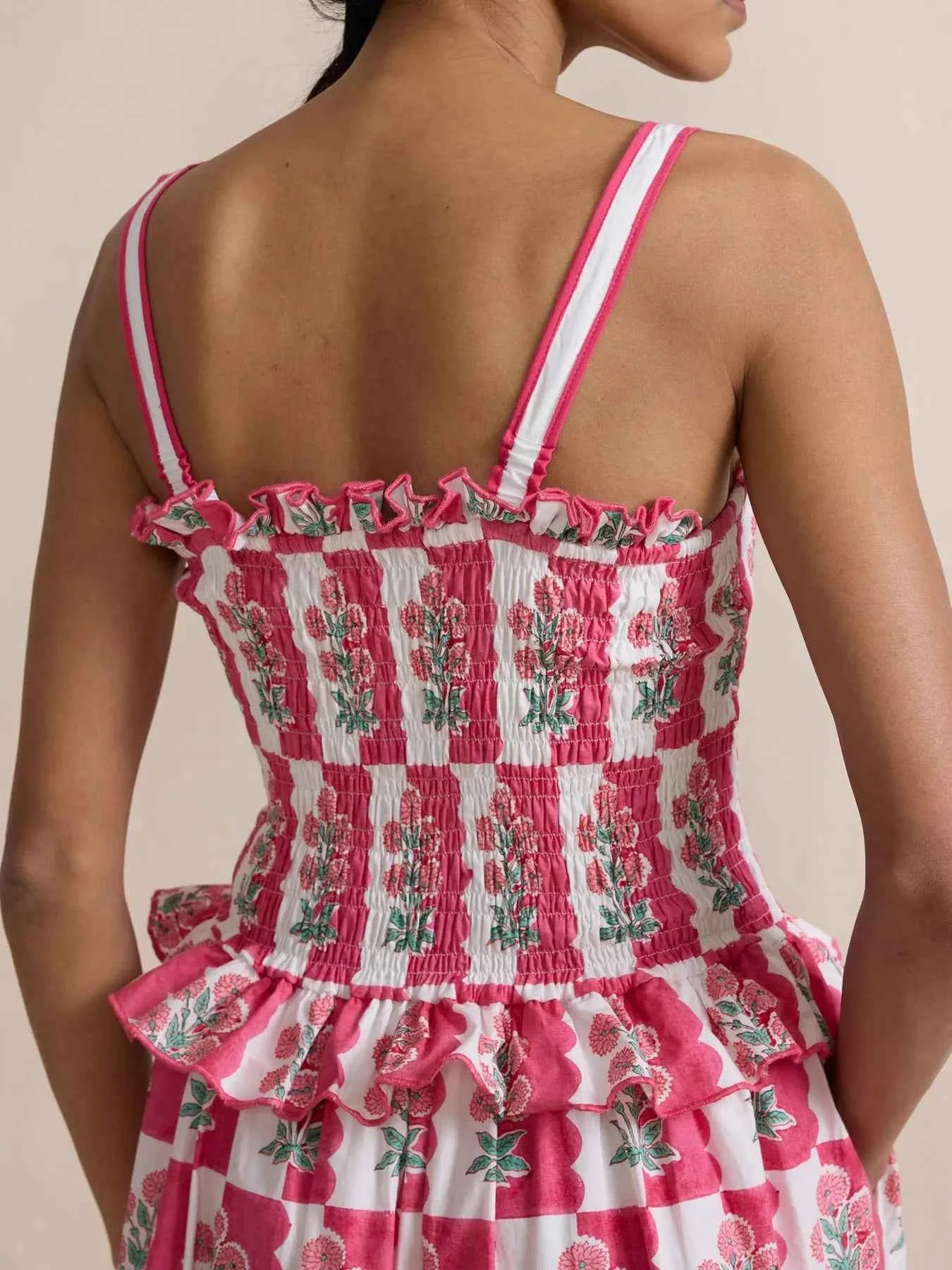 Smocked Ruffled Square Neck Maxi Dress