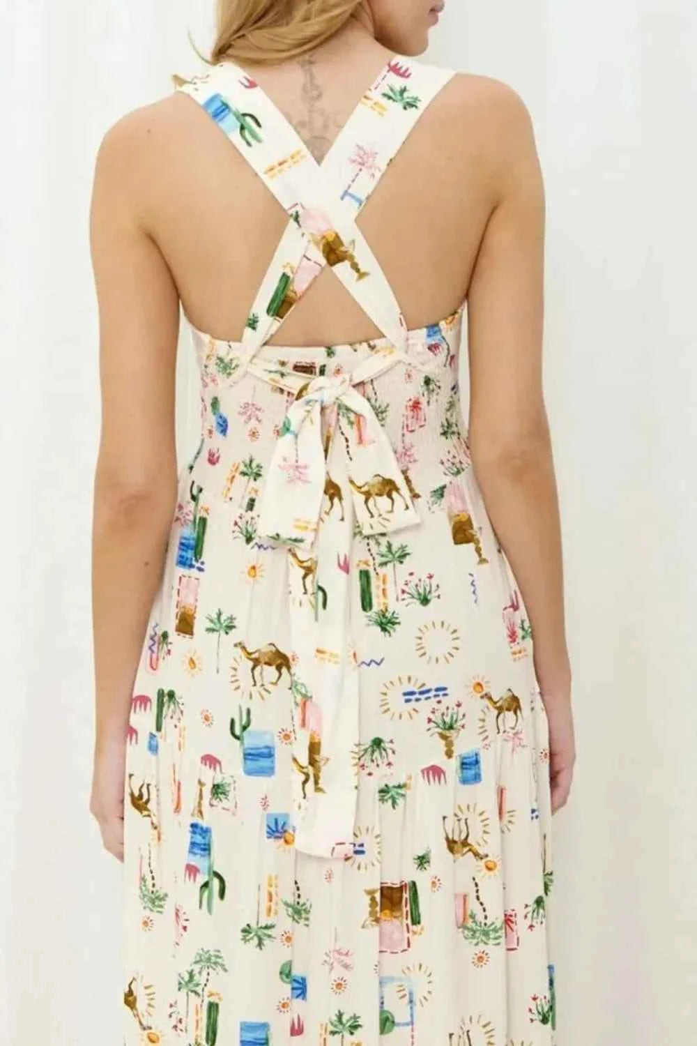 Printed Square Neck Wide Strap Maxi Dress