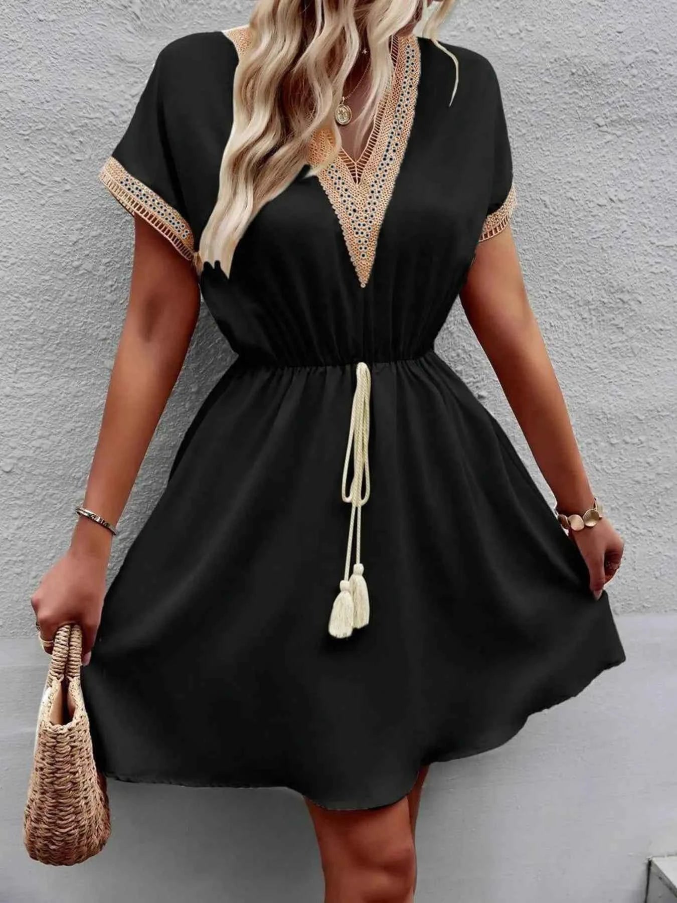 V-Neck Short Sleeve Mini Dress