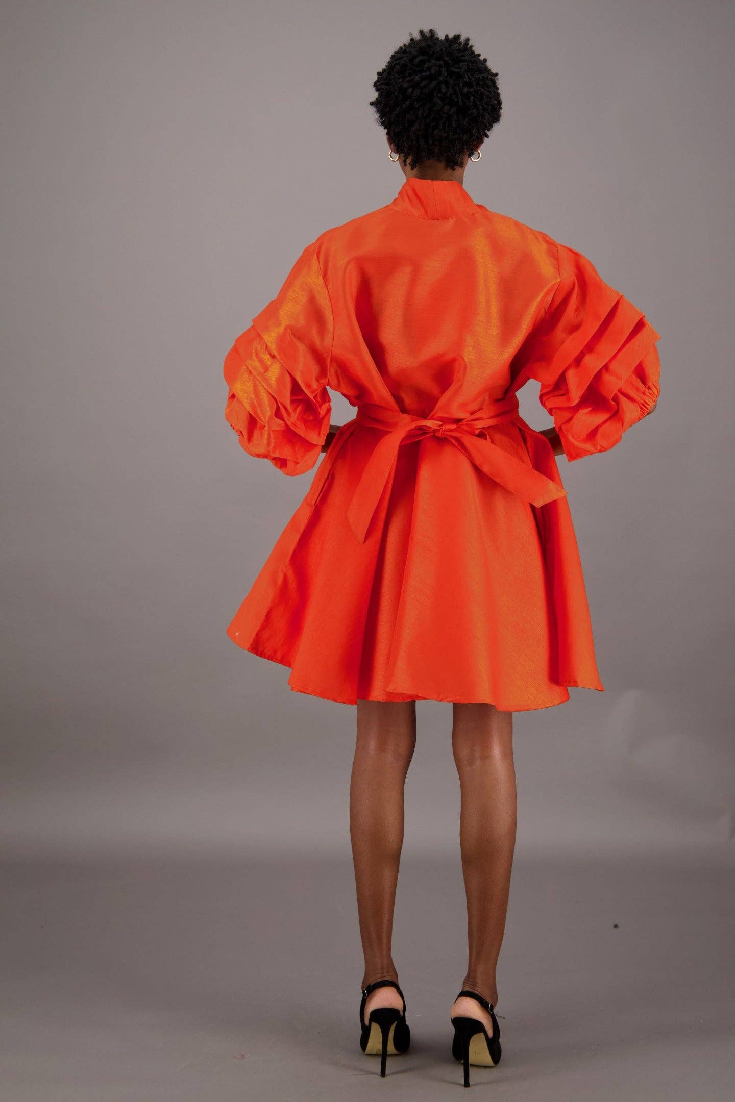 Black Satin Button-Up Flare Shirt Dress – Luxe Minimalist Elegance