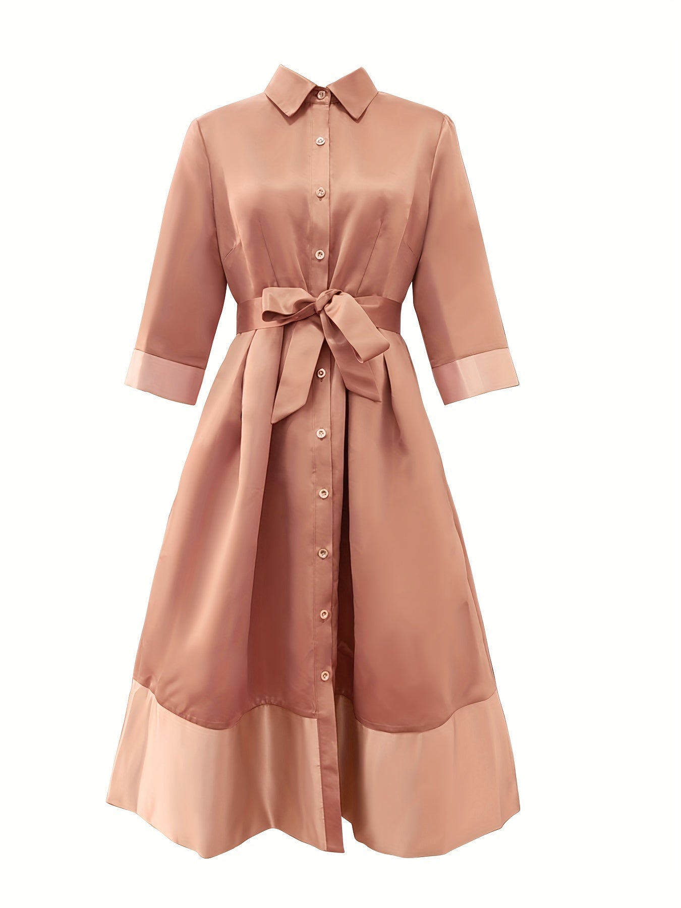 Elegant Slimming Solid Color Shirt Dress with Pockets