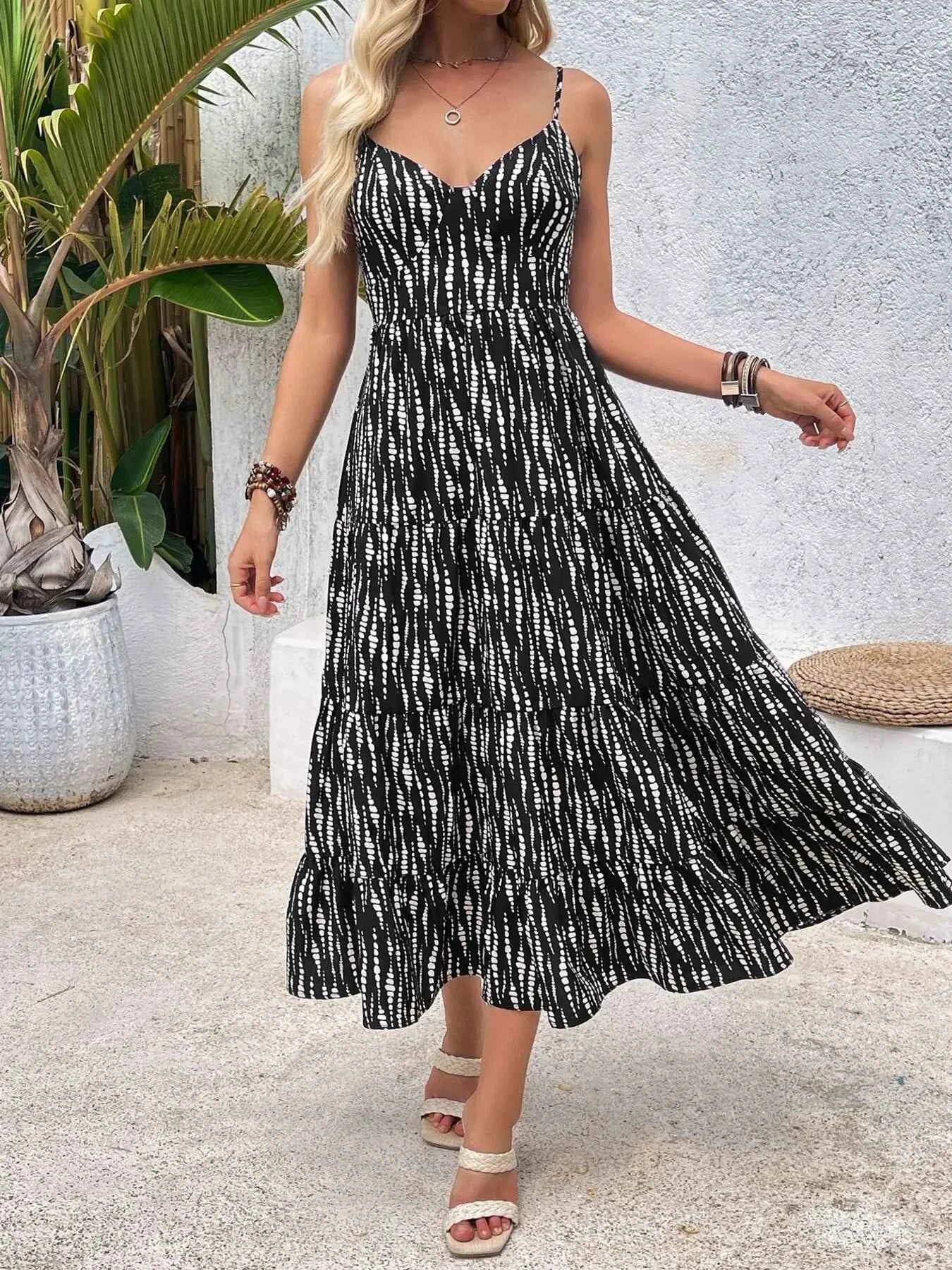 Tie Back Tiered Midi Cami Dress