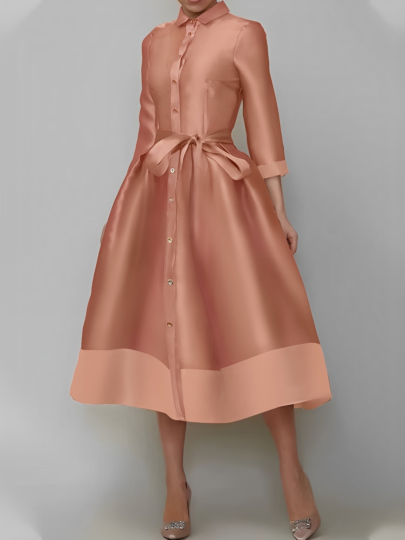 Elegant Slimming Solid Color Shirt Dress with Pockets