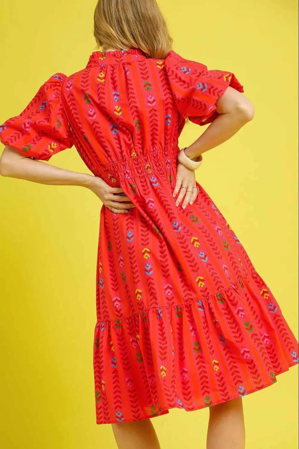 Umgee Printed Midi Dress with Ruffled Hem