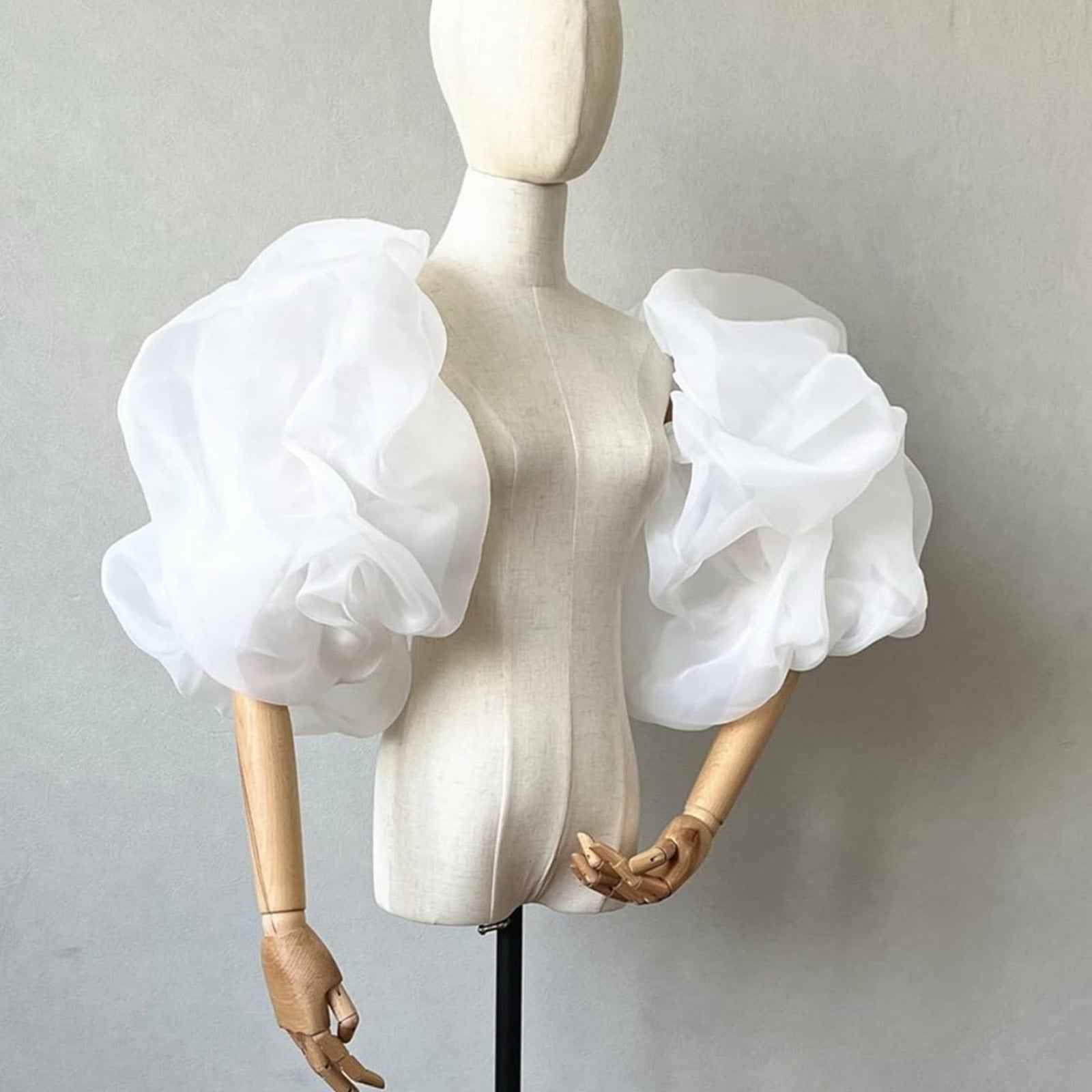 White Organza Couture Puff Sleeve Bridal Top – Dramatic Wedding Statement Piece