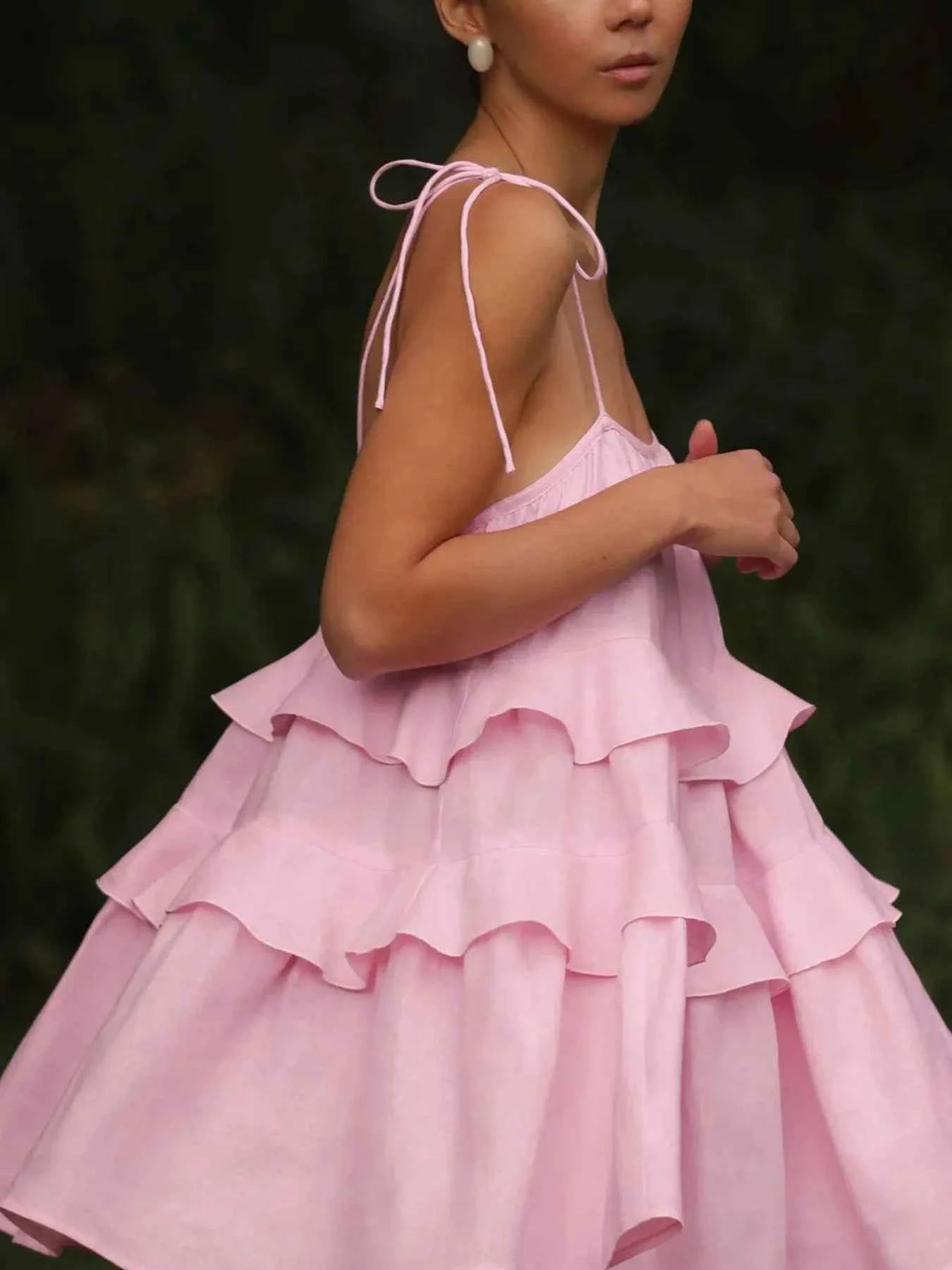 Ruffle Layered Tie Shoulder Cami Dress