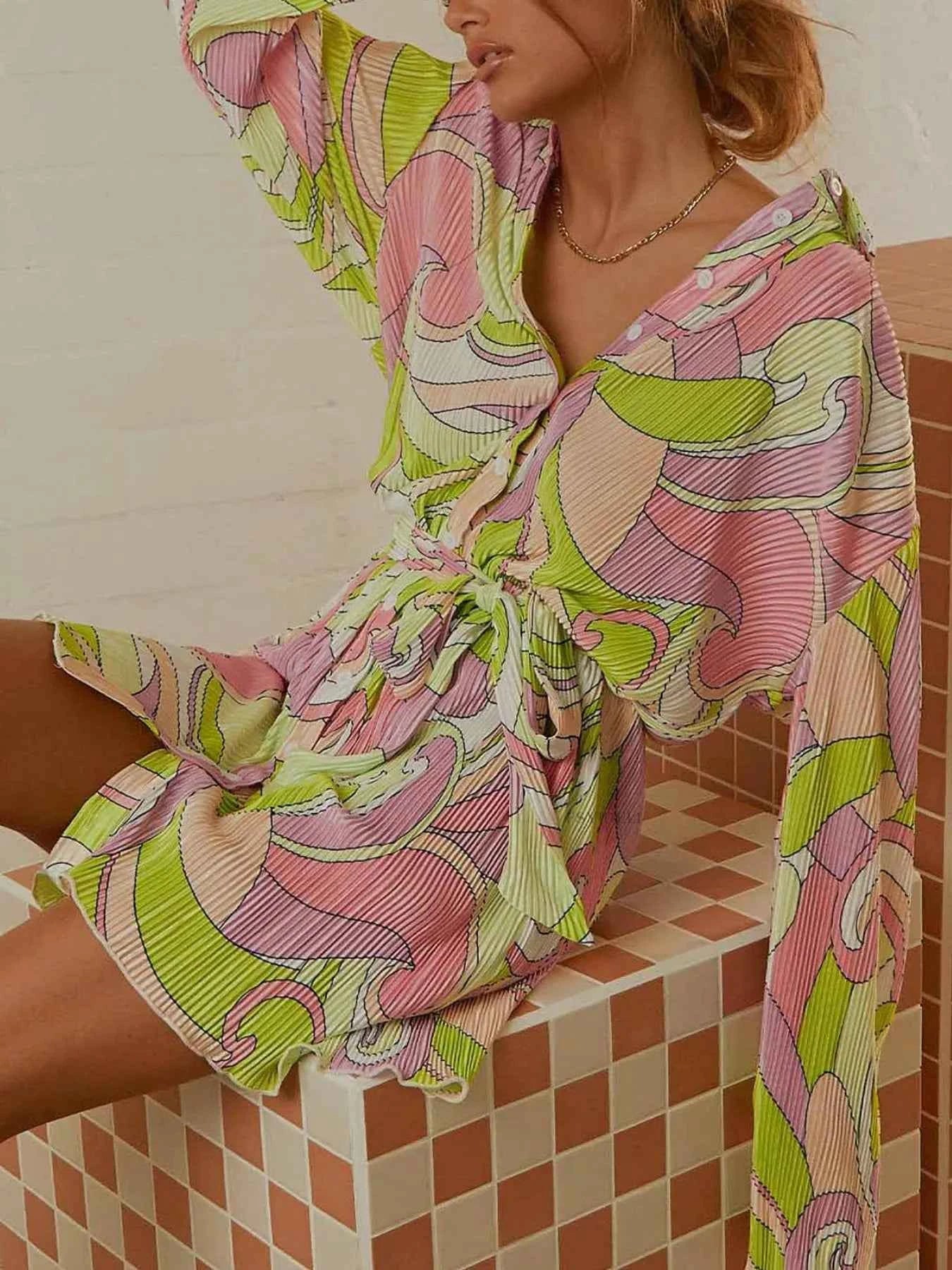 Printed Long Sleeve Mini Dress