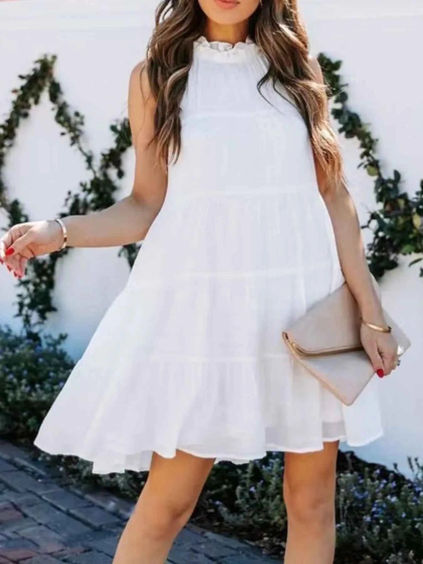 Tiered Sleeveless Tie Back Mini Dress