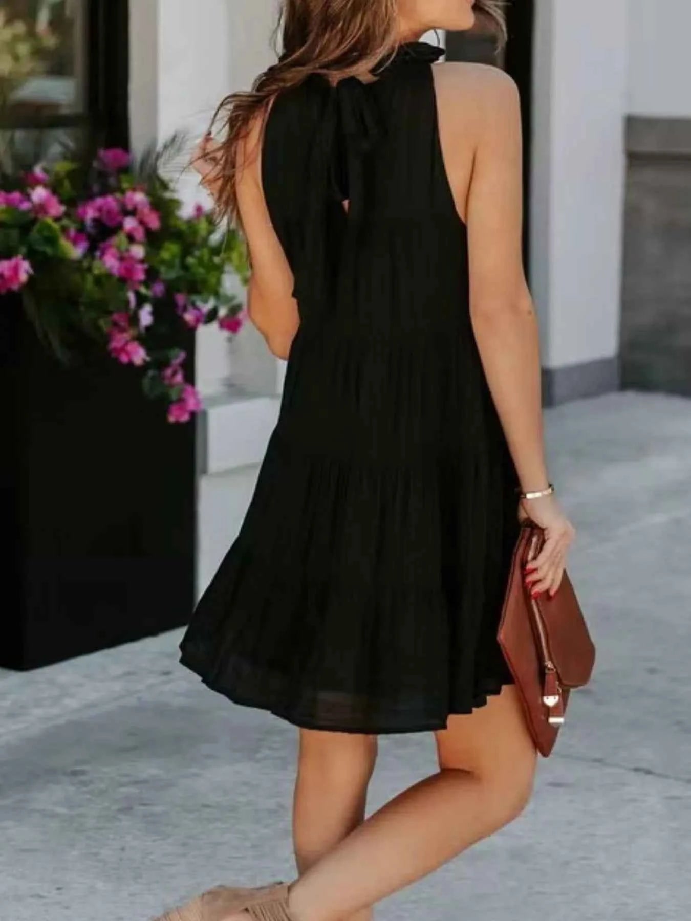 Tiered Sleeveless Tie Back Mini Dress