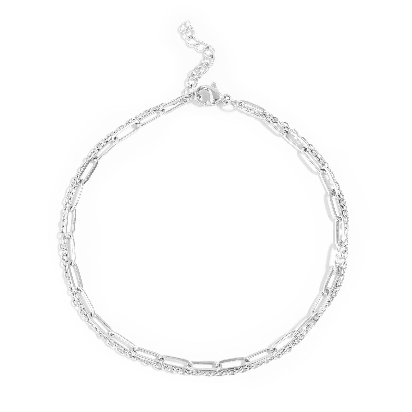 2 Row Stainless Steel Loop and Paperclip Chain Anklet