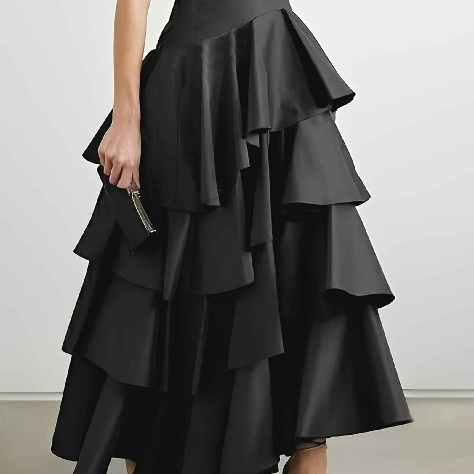 Elegant Ruffle Hem Tiered Skirt - High Waist Perfect for Womens Curvy Figure