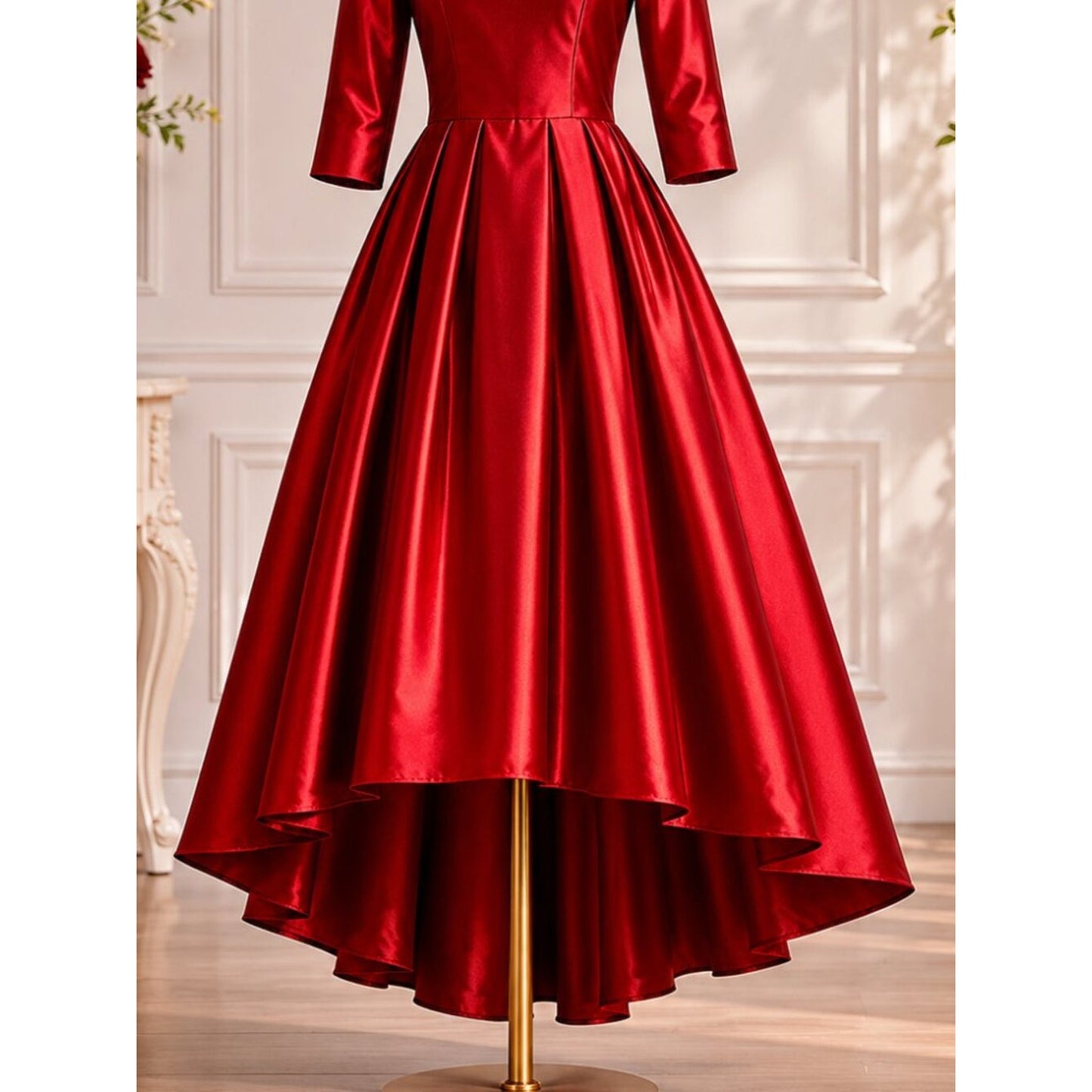 Ruby Elegance Satin Midi Dress