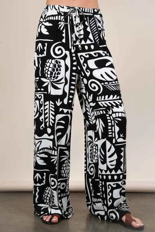 VERY J Printed Casual Wide Leg Resort Pants