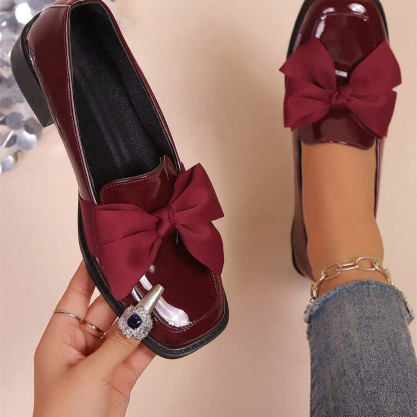 Elegant Burgundy Loafers with Bow