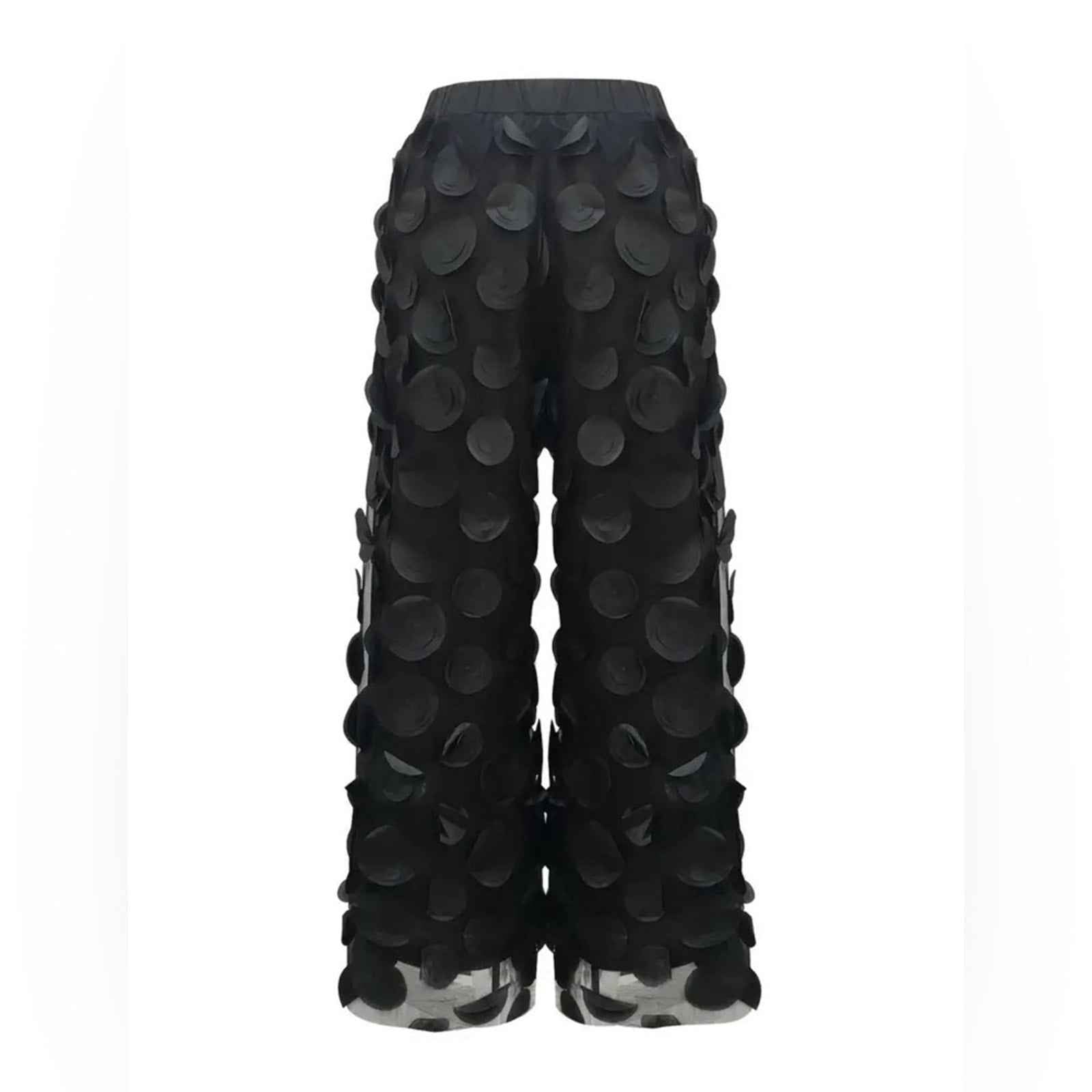 Circle Patched Wide Leg Solid Pants, Stylish High Waist Mesh Pants