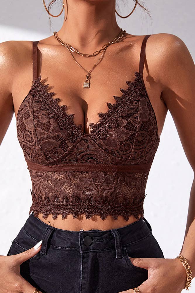 Plain Full Lace V Neck Bracelet Crop Top ZK138
