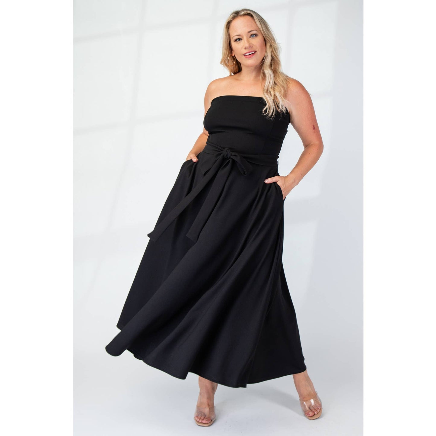 74555cd PLUS SIZE KNIT TUBE MAXI DRESS WITH SELF BELT