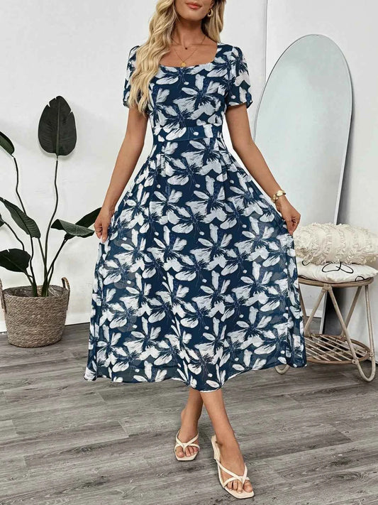 Printed Square Neck Midi Dress