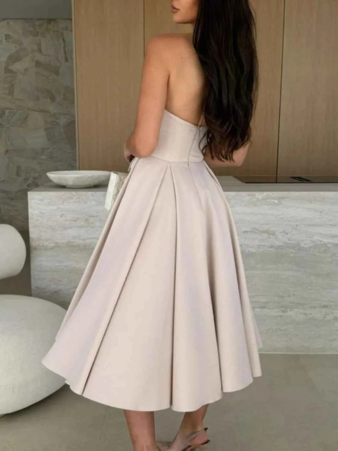 Solid Color Tube Midi Dress