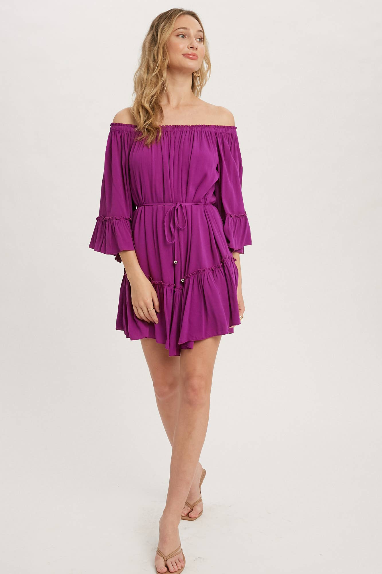 RUFFLED SOLID BOHO DRESS