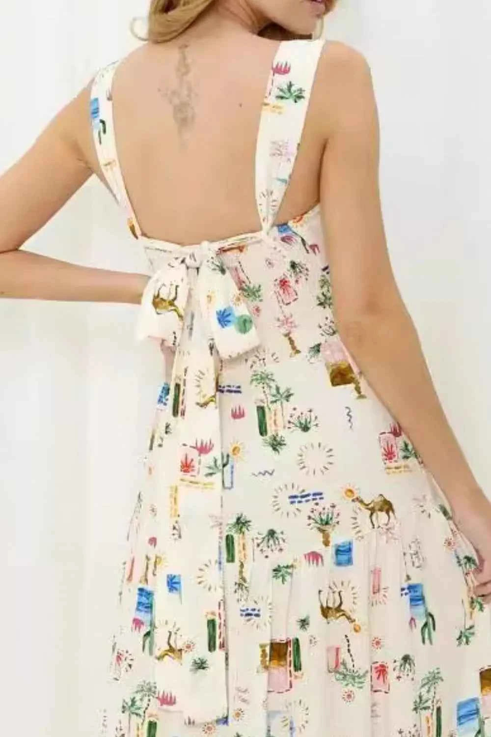 Printed Square Neck Wide Strap Maxi Dress