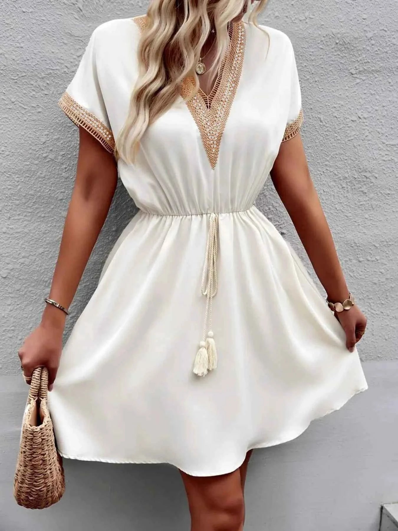 V-Neck Short Sleeve Mini Dress