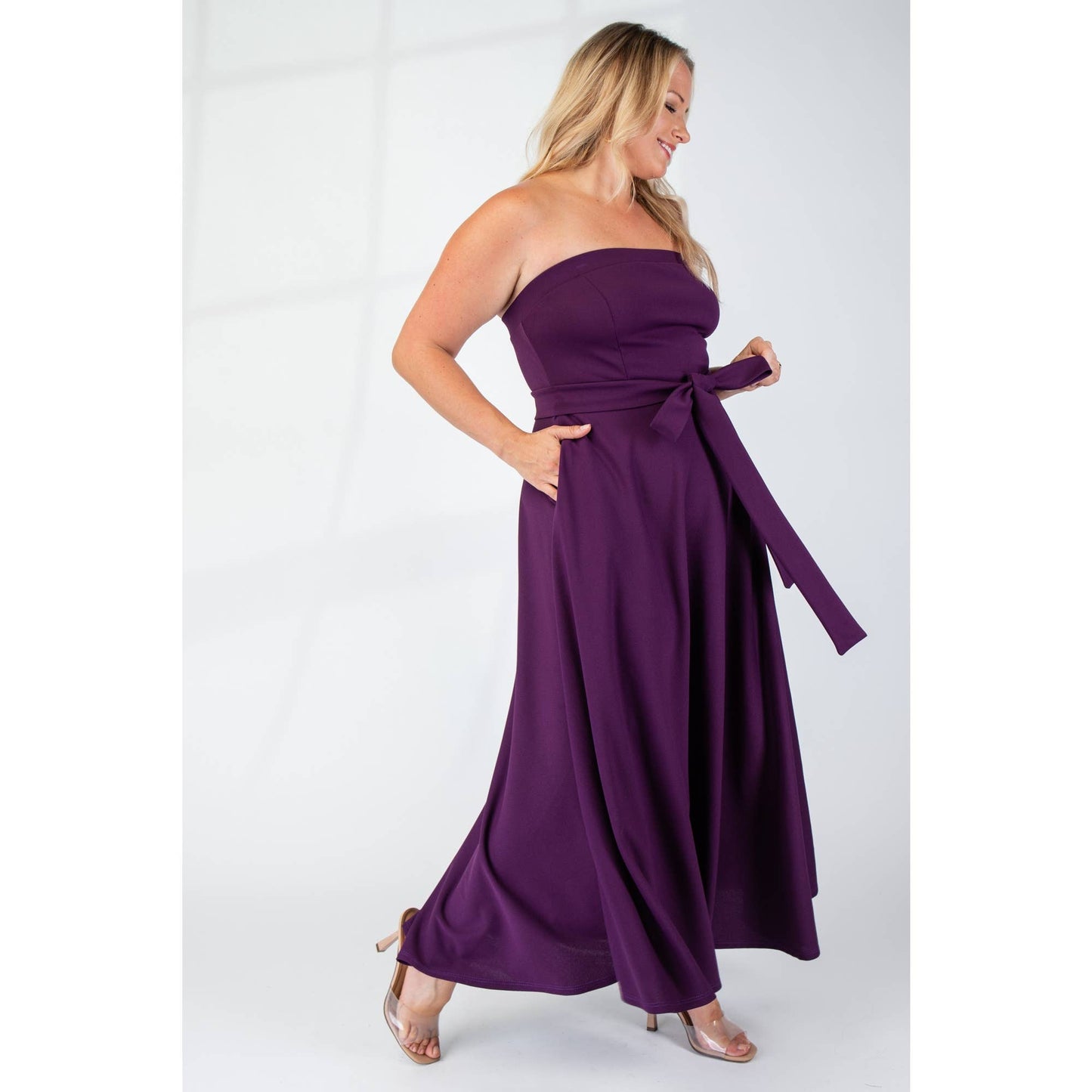 74555cd PLUS SIZE KNIT TUBE MAXI DRESS WITH SELF BELT