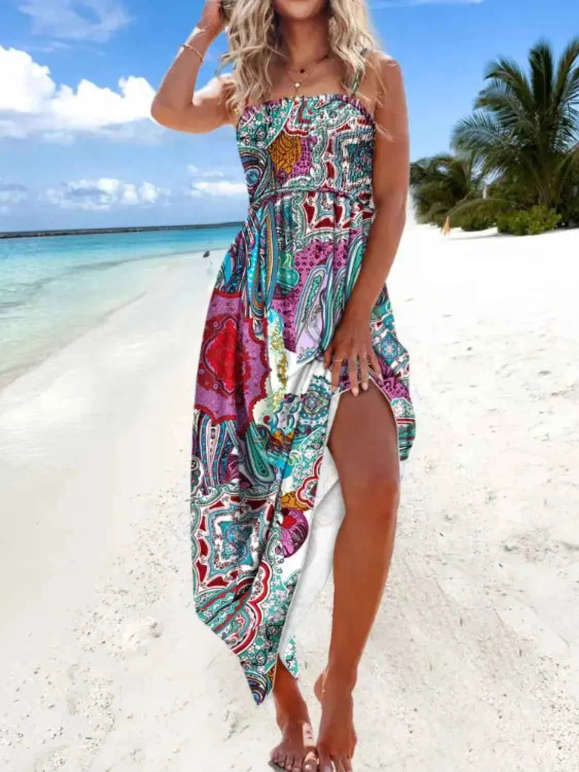 Printed Smocked Maxi Cami Dress