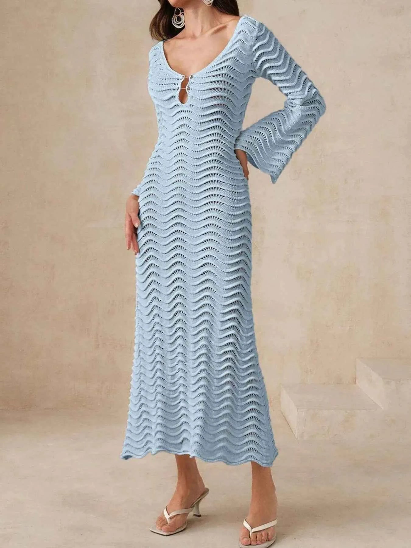 Wave Openwork Crochet Maxi Knit Dress