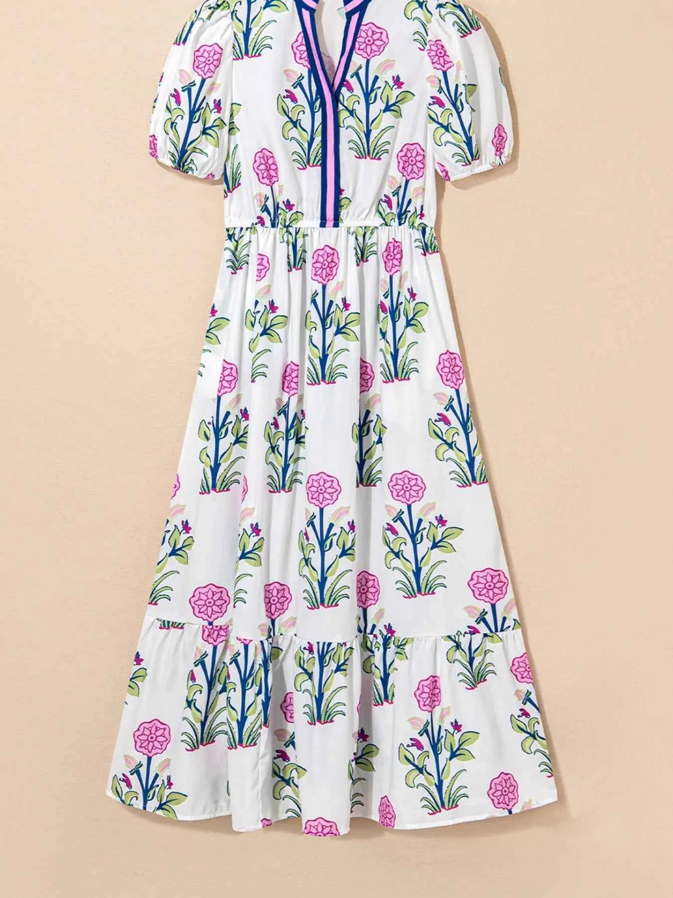 Printed Short Sleeve Midi Dress with Pockets