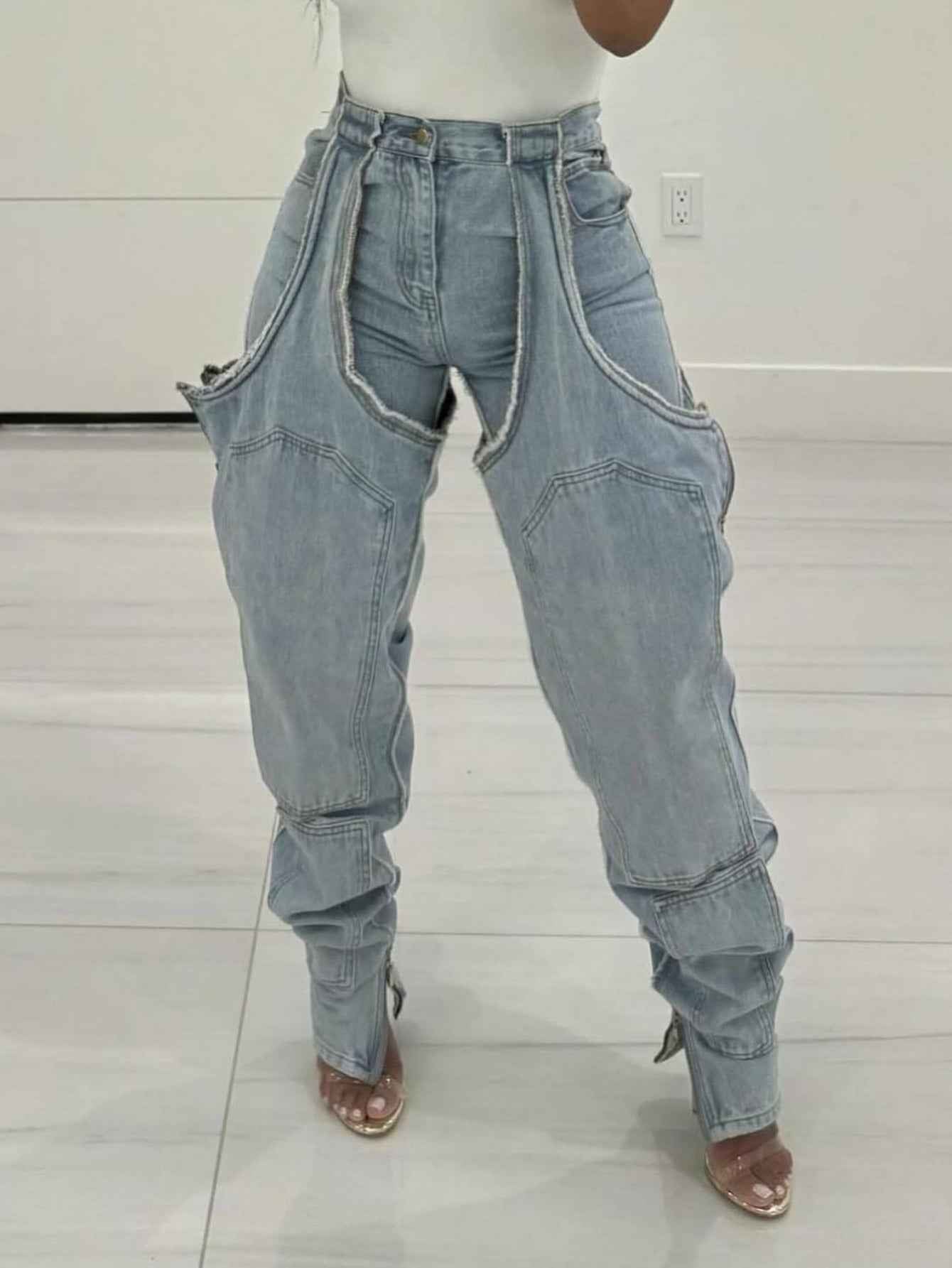 Y2K Denim Overalls Street Fashion Patchwork Ripped Casual Pants (Copy)