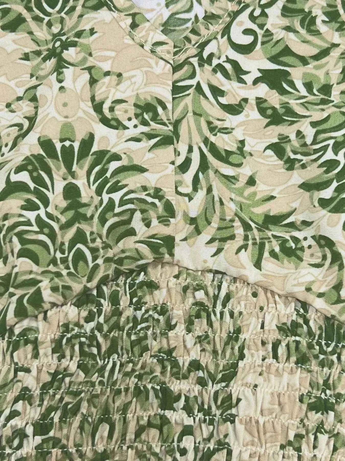 Printed V-Neck Cap Sleeve Maxi Dress